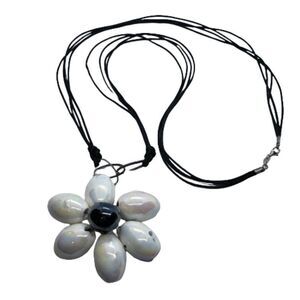 Unique REEB Italy 925 Sterling Silver, Nylon Cord & Chunky Bead Flower Necklace